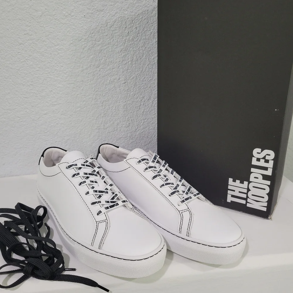The Kooples Men Low Sneakers White Leather Mens Size 8 /Women 9.5 NEW
